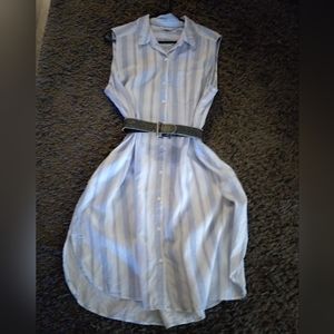 Caffe Marrakesh Sleeveless Tensile Stripe Shirt Dress, Large, White/light Blue